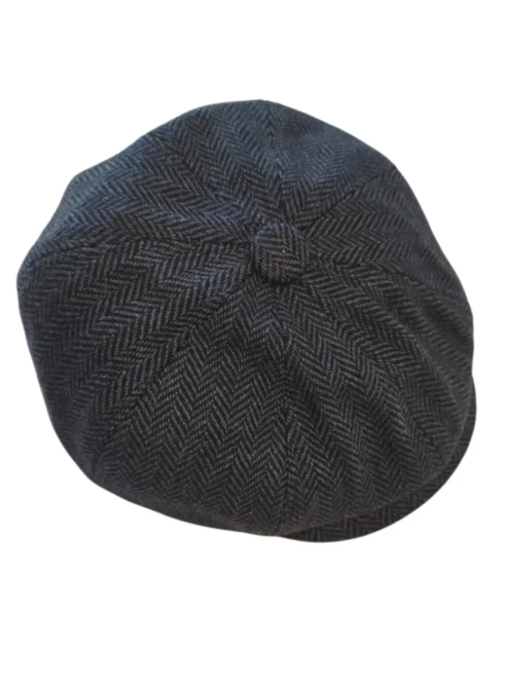 Classic Newsboy Style Cap Dark Gray Herringbone Hat Artsy Alt Statement Piece